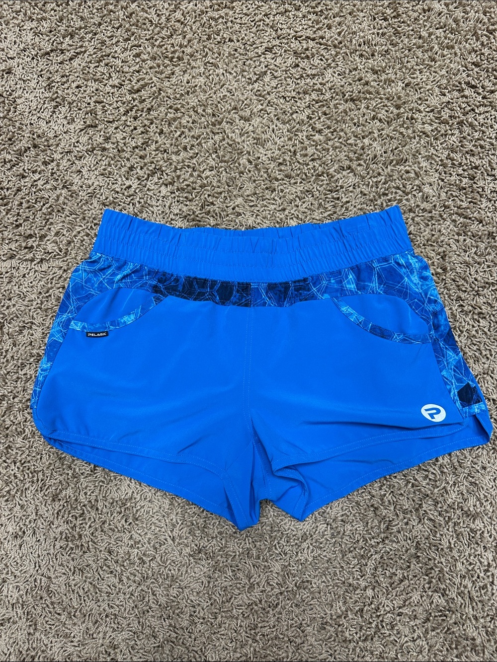 Pelagic Royal Blue Women's Athletic Shorts with Patterned Trim